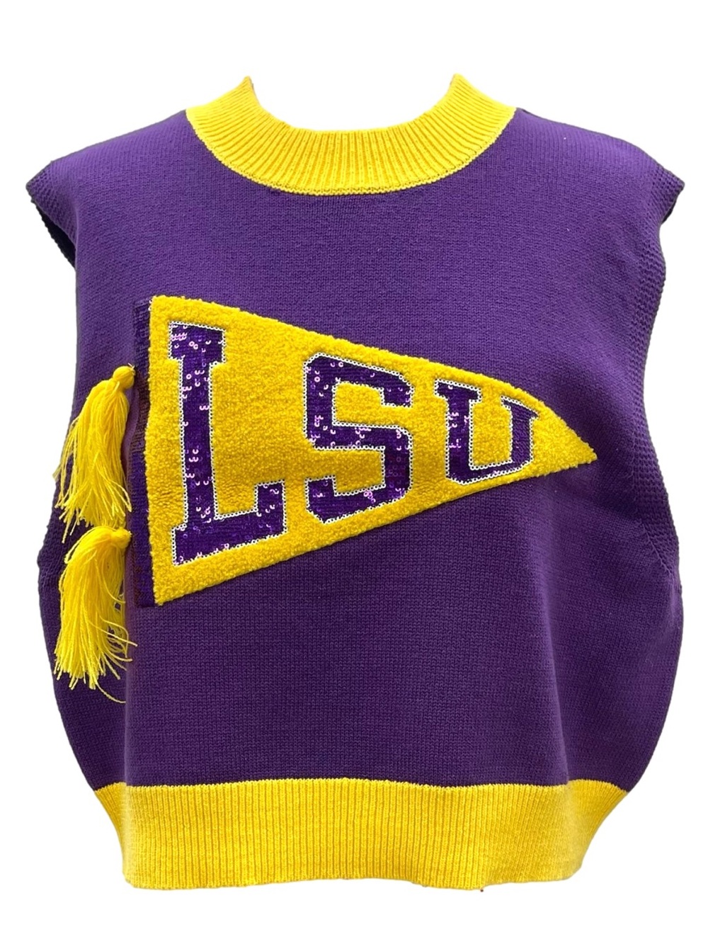 QUEEN OF SPARKLES Purple & Gold Sleeveless Knit Tank with LSU Pennant